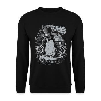Pingouin Cottagecore foncé avec chapeau haut de forme - Sweat-shirt Unisexe - noir - Devant - Alina (178cm) & Michal (187cm)