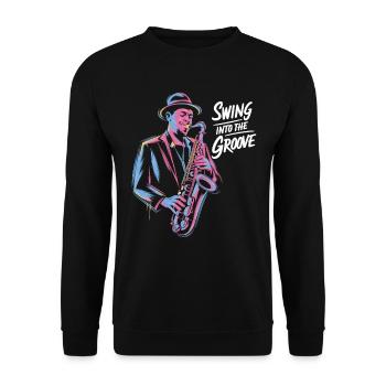 Jazz Musiker Swing Into The Groove Saxophon - Unisex Pullover - Schwarz - Vorne - Alina (178cm) & Michal (187cm)