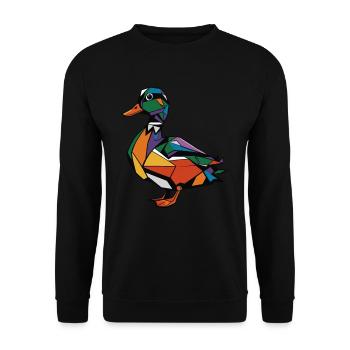 Bunte Geometrische Bauernhoftier Grafik Ente - Unisex Pullover - Schwarz - Vorne - Alina (178cm) & Michal (187cm)