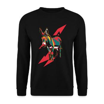 Geometrische Bauernhoftiere Grafik - Esel - Unisex Pullover - Schwarz - Vorne - Alina (178cm) & Michal (187cm)