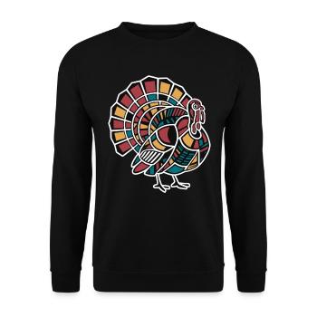 Geometrische Bauernhoftiere Grafik Truthahn - Unisex Pullover - Schwarz - Vorne - Alina (178cm) & Michal (187cm)