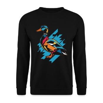 Geometric Farm Animal Graphic Duck In Colorful - Unisex Sweatshirt - black - Front - Alina (178cm) & Michal (187cm)