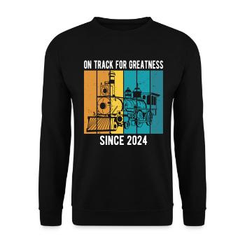 Eisenbahner Lokomotive Geburtstag 2024 Eisenbahn - Unisex Pullover - Schwarz - Vorne - Alina (178cm) & Michal (187cm)