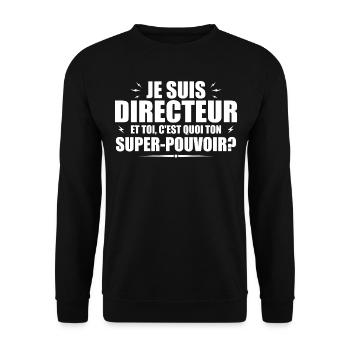 Ich bin ein Direktor. Was ist deine Superkraft? - Unisex Pullover - Schwarz - Vorne - Alina (178cm) & Michal (187cm)