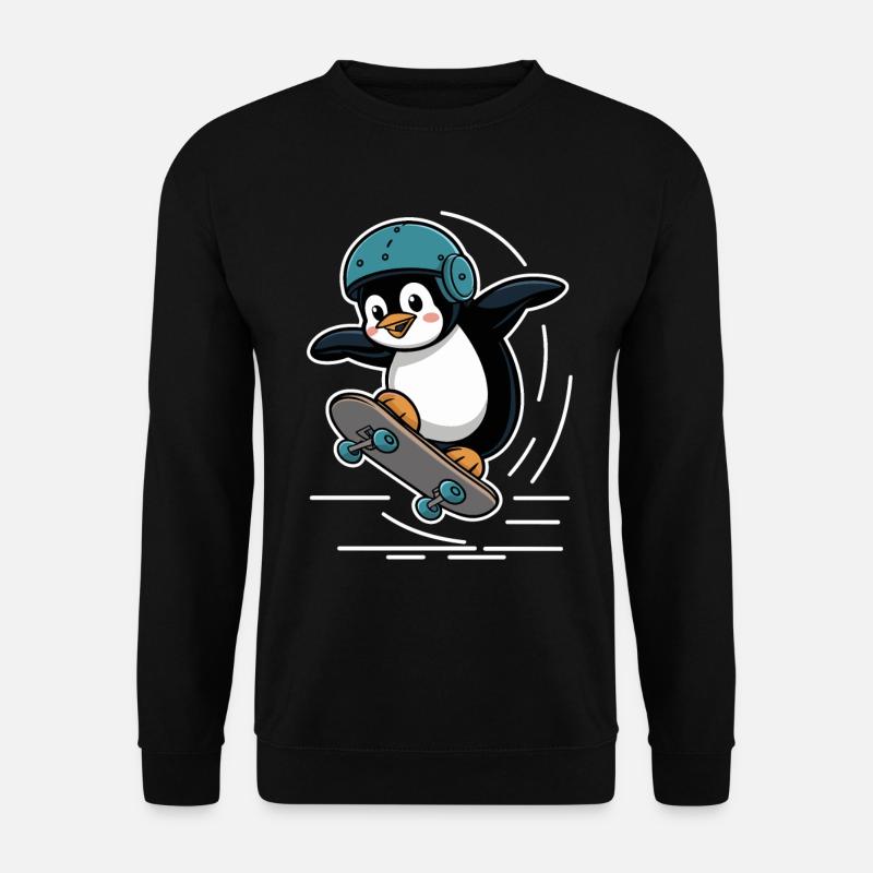 Skateboard Fahrender Pinguin Mit Helm - Unisex Pullover - Schwarz