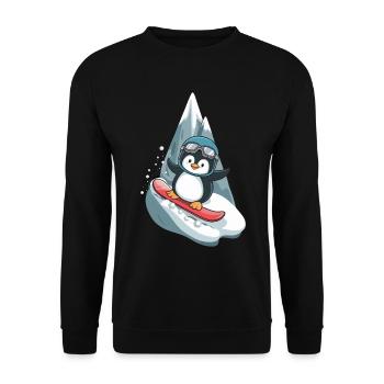 Coole Pinguin Snowboard Abenteuer - Unisex Pullover - Schwarz - Vorne - Alina (178cm) & Michal (187cm)