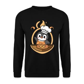 Süßer Pinguin Koch Pizza - Unisex Pullover - Schwarz - Vorne - Alina (178cm) & Michal (187cm)