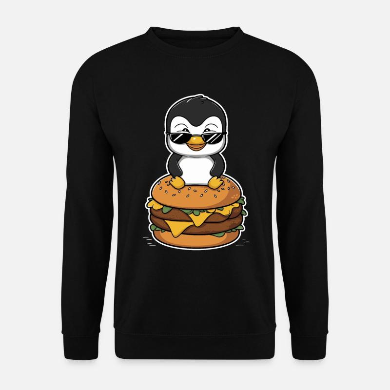 Cool penguin with burger - Unisex Sweatshirt - black