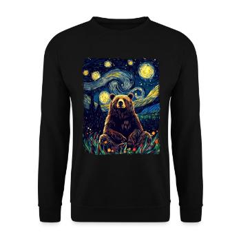 Grizzly Bear Animal Starry Night Sky Painting - Unisex Sweatshirt - black - Front - Alina (178cm) & Michal (187cm)
