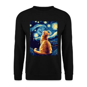 Orange Katze Tier Sternenhimmel Nacht Malerei Van Gogh - Unisex Pullover - Schwarz - Vorne - Alina (178cm) & Michal (187cm)