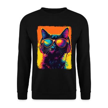 DJ Cool Black Cat With Headphones EDM Music Techno - Unisex Sweatshirt - black - Front - Alina (178cm) & Michal (187cm)
