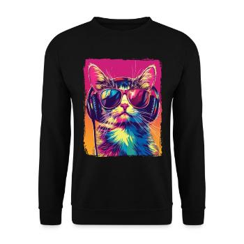 DJ Cool Cat With Headphones EDM Music Techno - Unisex Sweatshirt - black - Front - Alina (178cm) & Michal (187cm)