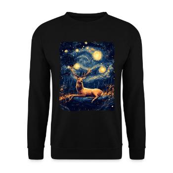 Cerf Animal Eli Nuit Étoilée Peinture Van Gogh - Sweat-shirt Unisexe - noir - Devant - Alina (178cm) & Michal (187cm)