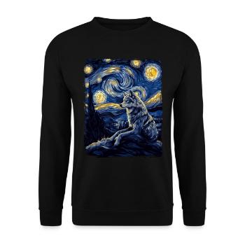 Wolf Kojote Wildes Tier Sternenhimmel Malerei - Unisex Pullover - Schwarz - Vorne - Alina (178cm) & Michal (187cm)