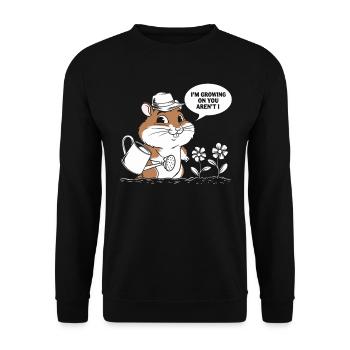 Niedlicher Hamster Mit Gießkanne Und Blumen - Unisex Pullover - Schwarz - Vorne - Alina (178cm) & Michal (187cm)