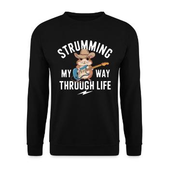 Strumming My Way Through Life Mouse Guitar - Unisex Sweatshirt - black - Front - Alina (178cm) & Michal (187cm)