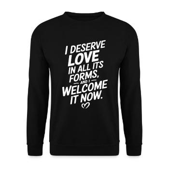Liebe In All Ihren Formen Willkommen Zitat - Unisex Pullover - Schwarz - Vorne - Alina (178cm) & Michal (187cm)