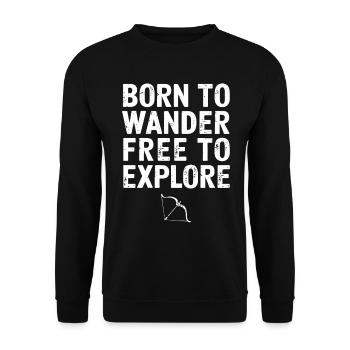 Schütze Sternzeichen: Geboren Zum Wandern, Frei - Unisex Pullover - Schwarz - Vorne - Alina (178cm) & Michal (187cm)