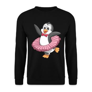 Tanzender Pinguin im Tutu mit roter Schleife - Unisex Pullover - Schwarz - Vorne - Alina (178cm) & Michal (187cm)