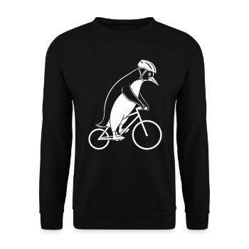 Penguin riding a bicycle with a helmet - Unisex Sweatshirt - black - Front - Alina (178cm) & Michal (187cm)