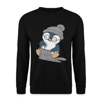 Cute penguin sewing with hat - Unisex Sweatshirt - black - Front - Alina (178cm) & Michal (187cm)