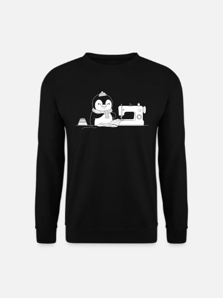Niedlicher Pinguin Beim Nähen Mit Liebe - Unisex Pullover - Schwarz