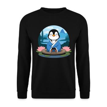 Meditierender Pinguin In Der Natur Frieden - Unisex Pullover - Schwarz - Vorne - Alina (178cm) & Michal (187cm)