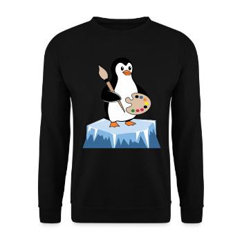 Künstler Pinguin Mit Pinsel Und Palette - Unisex Pullover - Schwarz - Vorne - Alina (178cm) & Michal (187cm)