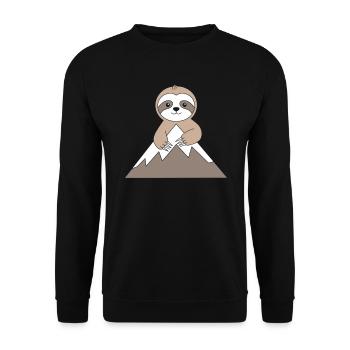 Gemütlicher Bergsteiger Faultier Mountaineer - Unisex Pullover - Schwarz - Vorne - Alina (178cm) & Michal (187cm)