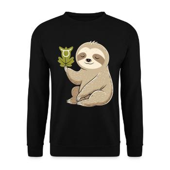 Cozy bull zodiac sloth with leaf - Unisex Sweatshirt - black - Front - Alina (178cm) & Michal (187cm)