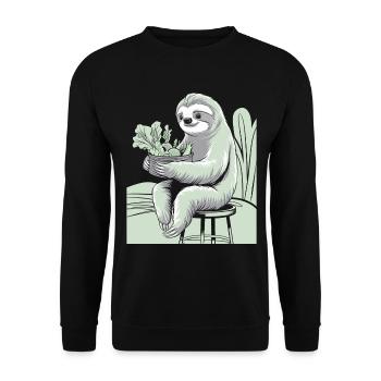 Entspannter Faultier Veganer Vegetarier Genuss - Unisex Pullover - Schwarz - Vorne - Alina (178cm) & Michal (187cm)