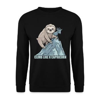 Klettere Wie Ein Steinbock: Sloth Motivation - Unisex Pullover - Schwarz - Vorne - Alina (178cm) & Michal (187cm)