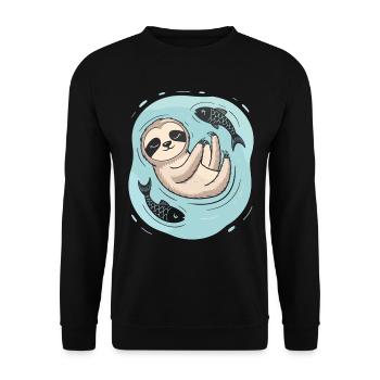 Dreaming Pisces-Zodiac Sloth with Fish - Unisex Sweatshirt - black - Front - Alina (178cm) & Michal (187cm)