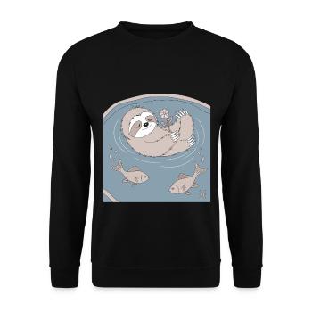 Cozy Pisces Zodiac Sign Sloth with Flower - Unisex Sweatshirt - black - Front - Alina (178cm) & Michal (187cm)