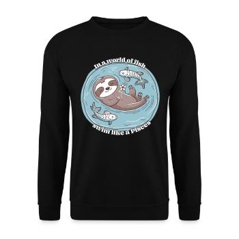 Fische Zodiac Faultier: Schwimme Wie Ein Fisch - Unisex Pullover - Schwarz - Vorne - Alina (178cm) & Michal (187cm)