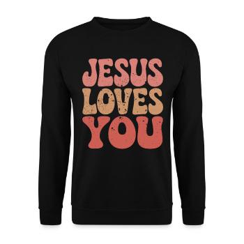 Jesus loves you Christian saying - Unisex Sweatshirt - black - Front - Alina (178cm) & Michal (187cm)