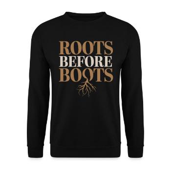 Roots Before Boots Vegan Vegetarian Statement - Unisex Sweatshirt - black - Front - Alina (178cm) & Michal (187cm)