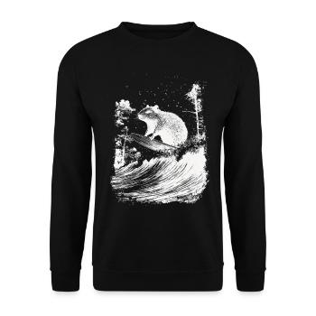 Capybara Carpincho Animal Japanese Surfing Wave - Unisex Sweatshirt - black - Front - Alina (178cm) & Michal (187cm)