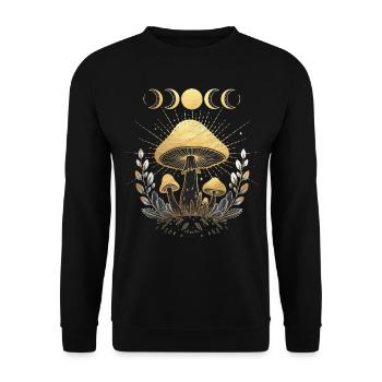 Mushroom Fungi Flower Floral Full Moon Half Moon - Unisex Sweatshirt - black - Front - Alina (178cm) & Michal (187cm)
