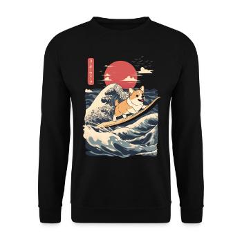 Corgi Dog Hund Animal Japanese Surfing Beach Wave - Unisex Sweatshirt - black - Front - Alina (178cm) & Michal (187cm)