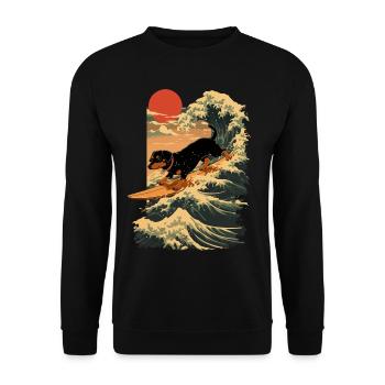 Dachshund Dog Animal Japanese Surfing Beach Wave - Unisex Sweatshirt - black - Front - Alina (178cm) & Michal (187cm)