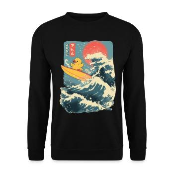 Canard en caoutchouc Animal Japonais Surf Fleur Coucher de soleil - Sweat-shirt Unisexe - noir - Devant - Alina (178cm) & Michal (187cm)