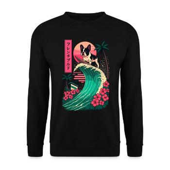 French Bulldog Dog Animal Japanese Surfing Flower - Unisex Sweatshirt - black - Front - Alina (178cm) & Michal (187cm)