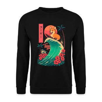 Corgi Dog Animal Japanese Surfing Flower Sunset - Unisex Sweatshirt - black - Front - Alina (178cm) & Michal (187cm)