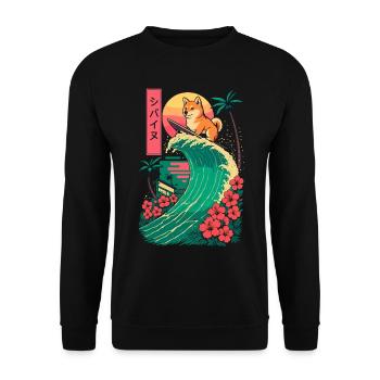 Shiba Inu chien animal japonais surf fleur - Sweat-shirt Unisexe - noir - Devant - Alina (178cm) & Michal (187cm)