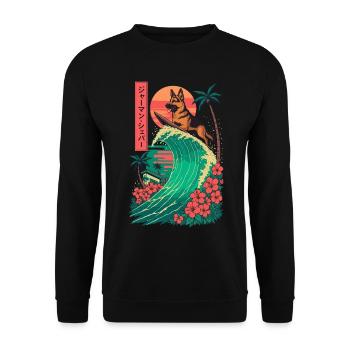 German Shepherd Dog Animal Japanese Surfing Flower - Unisex Sweatshirt - black - Front - Alina (178cm) & Michal (187cm)