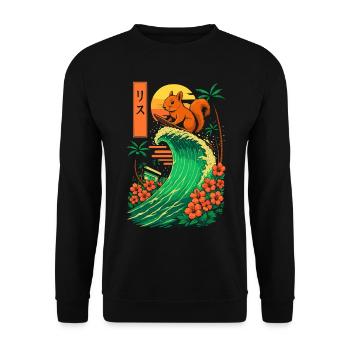 Squirrel Rodent Animal Japanese Surfing Flower - Unisex Sweatshirt - black - Front - Alina (178cm) & Michal (187cm)