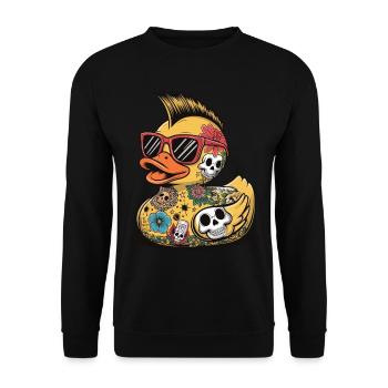 Gummiente Ente Sonnenbrille Totenkopf Punk Style - Unisex Pullover - Schwarz - Vorne - Alina (178cm) & Michal (187cm)