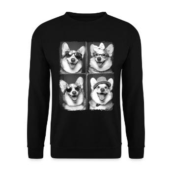 Lustiger Corgi Hund Liebhaber Tier Fotoautomat Selfie - Unisex Pullover - Schwarz - Vorne - Alina (178cm) & Michal (187cm)