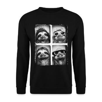 Lustiges süßes Retro-Faultier-Tier-Fotoboot-Selfie - Unisex Pullover - Schwarz - Vorne - Alina (178cm) & Michal (187cm)